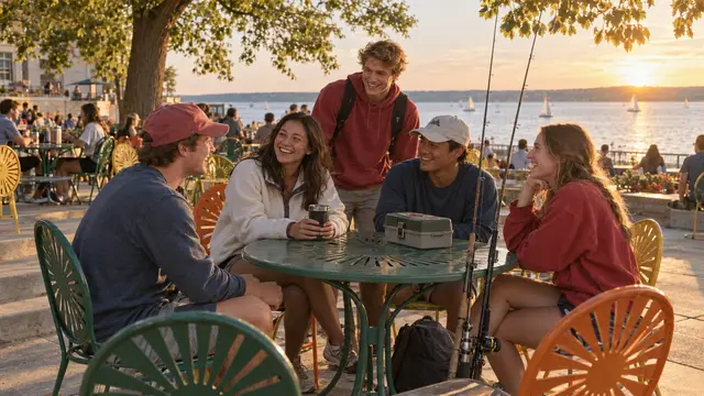 A group gathered at the Memorial Union Terrace